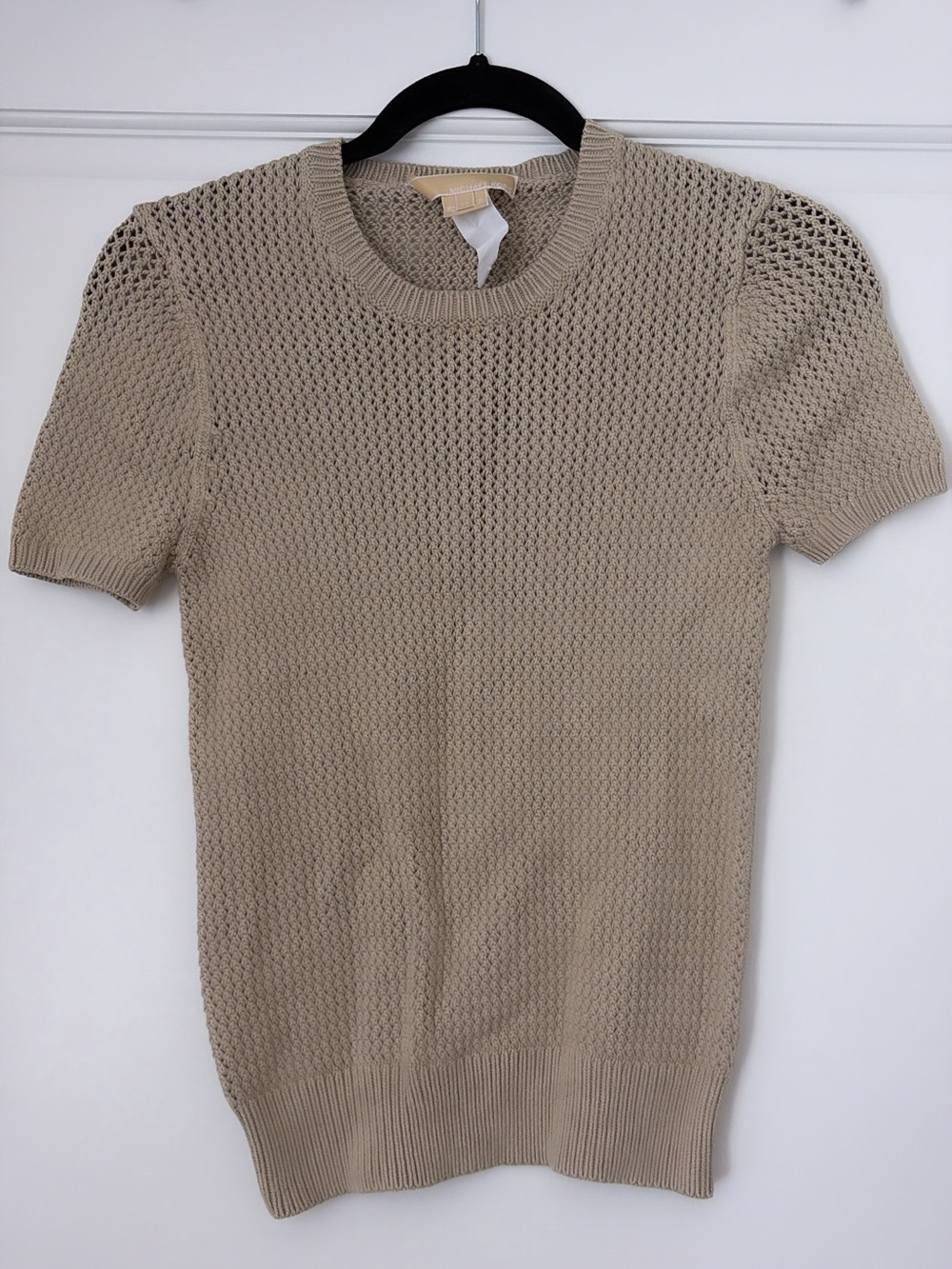 Michael Kors Beige Short-Sleeve Crewneck Knit Top